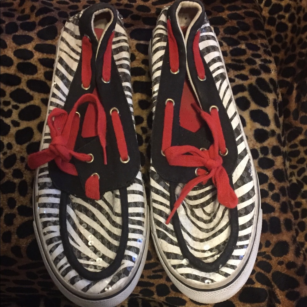 Zebra sequin low top shoes red black white